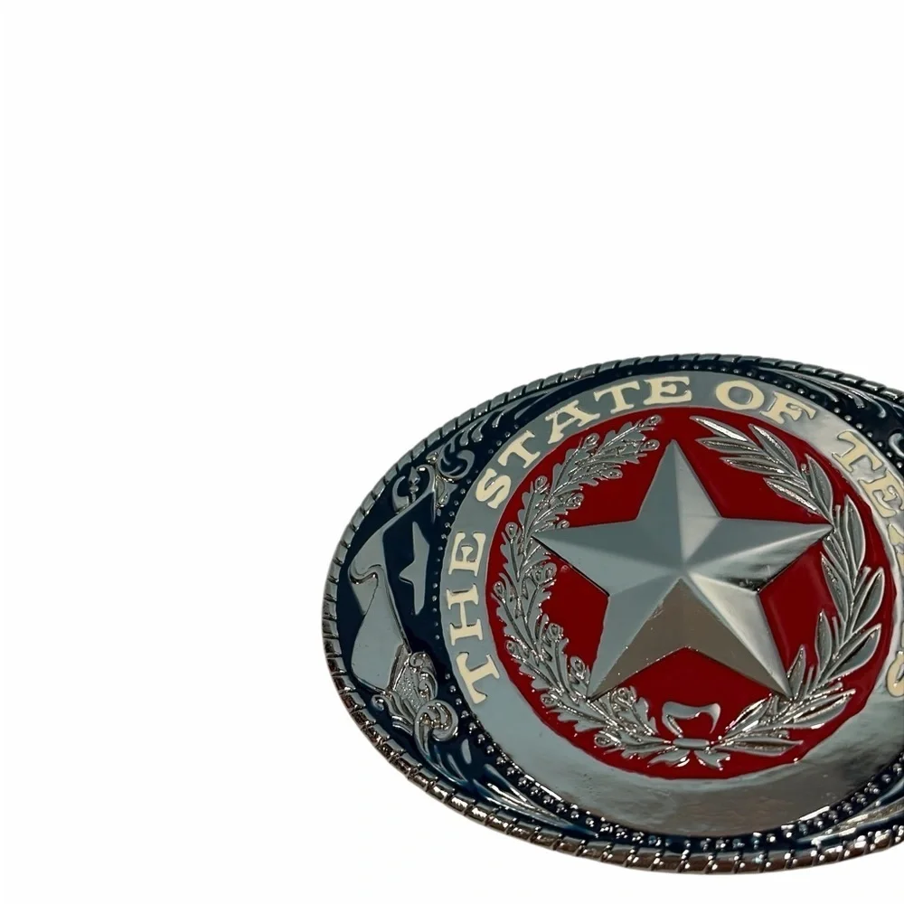 TEXAS The Lone Star State Red Blue Silver Color Commemorative Belt Buckle